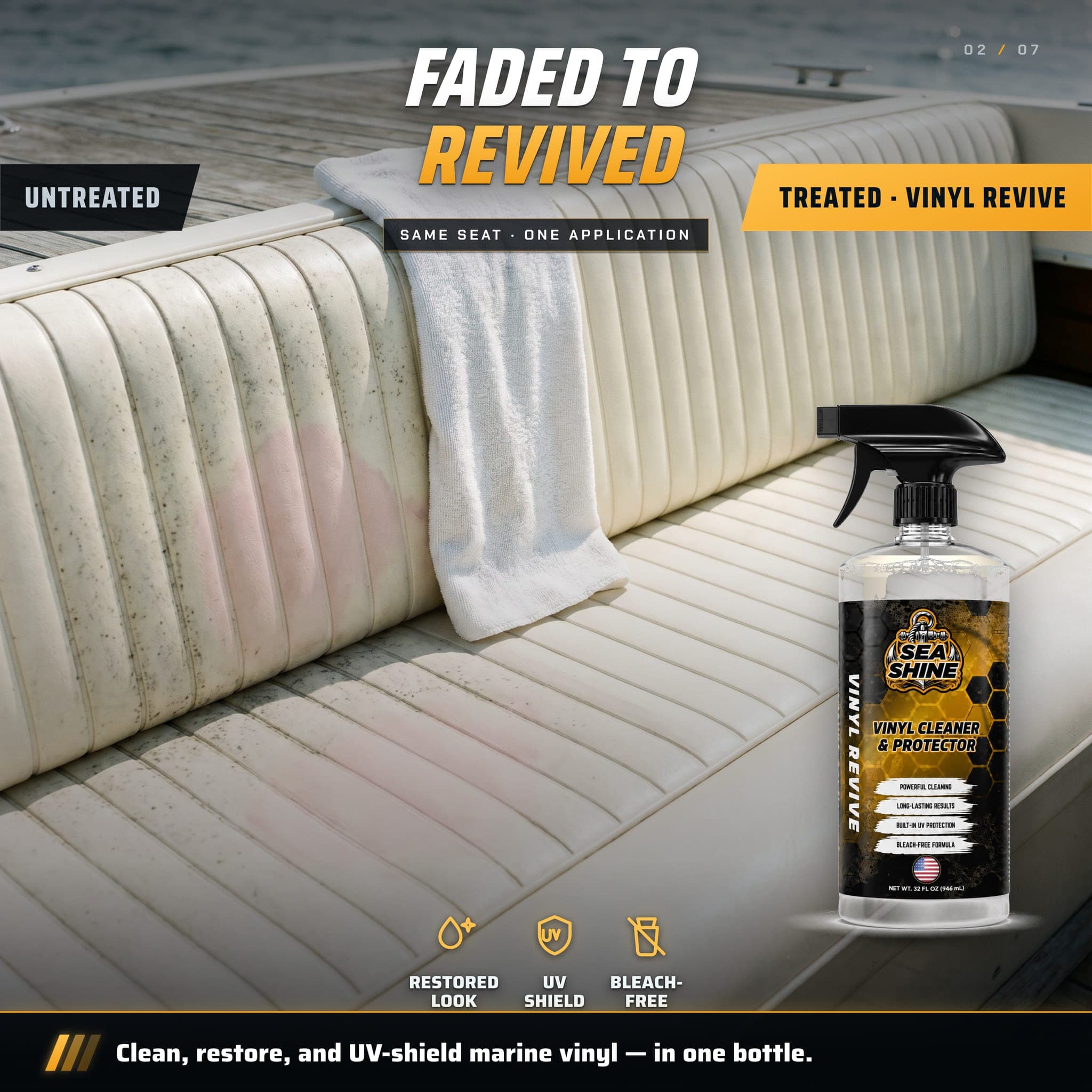 Mildewed to like-new: marine vinyl before and after Vinyl Revive