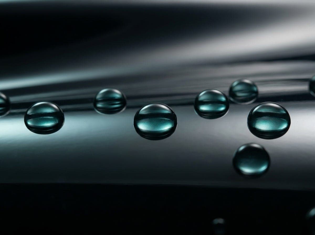 Water beading and rolling off a hydrophobic Aqua Armor coated surface